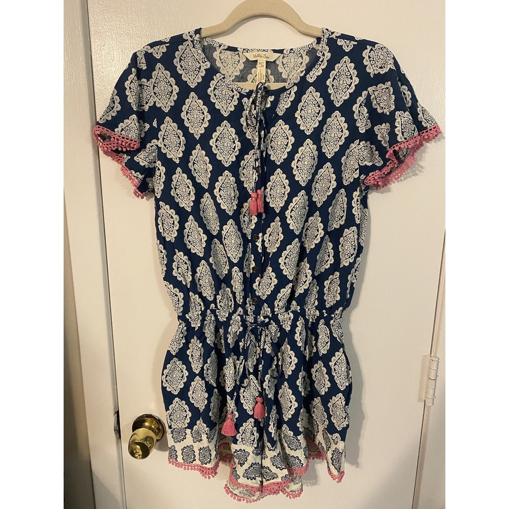 Matilda Jane Brilliant Daydream On The Fringe Romper Blue Pink Small